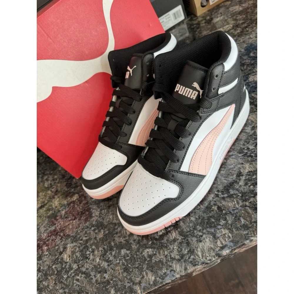 Puma Rebound Layup SL Jr Black White Rose Dust High Top Sneakers 370486 27